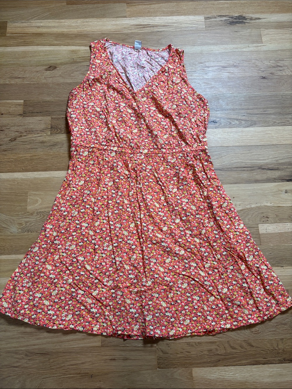Old Navy Coral with Yellow Flower Flowy Tank Dress